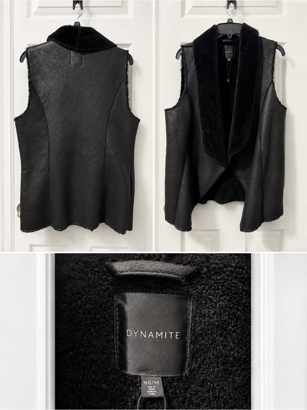 Dynamite Black Faux Shearling Open-Front Vest